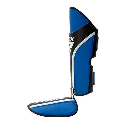 RDX Shin Guards for Kickboxing, MMA, Muay Thai Training, Maya Hide Leather Instep Pads for Sparring, Martial Arts, Gear for BJJ and Boxing - color: BLUE BLACK