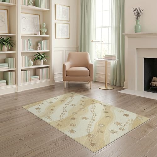 4'x6' Washable Contemporary Paw Print Area Rug, Cream Flatwoven Floor Mat for Home Office, Gaming Room, Under Desk, Non-Slip Chair-Friendly Carpet | Ref:1955149 - color: Beige/Pattern 19, size: 4' x 6' (Rectangular)