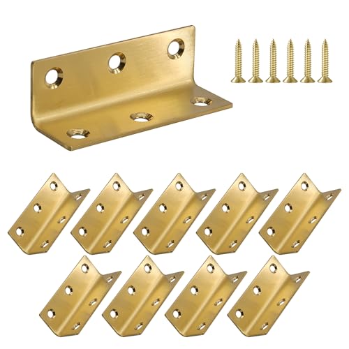 L Bracket, Heavy Duty Corner Brace, 10 Pack 3.2 Inch Stainless Steel Shelf Bracket Angle Bracket for Shelves, Gold Metal Braces for Wood, 80mm Overall Length - size: 3.2 Inch, style: Gold 10 Pack