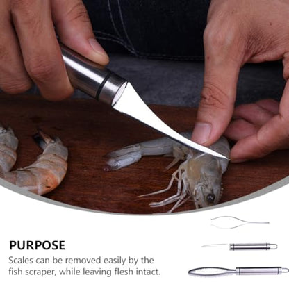 MAGICLULU Fish Scale Scraper and Fishbone Tweezer Set, Stainless Steel Seafood Tools Shrimp Deveiner, Precision Kitchen Gadget for Fish Cleaning and Scale Removal, 3pcs White Box Kit