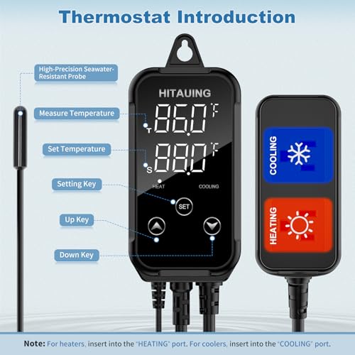Digital Temperature Controller, Aquarium Heater Reptile Thermostat Heating and Cooling Dual Outlet with Seawater-Resistant Probe for Fish Tanks, Reptile Tanks, Greenhouse & Seedling Mat