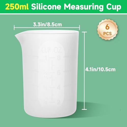 250ml Large Silicone Measuring Cups, 8OZ Reusable Squeeze and Pour Resin Cups for Epoxy, Casting Molds, Slime, Craft Art Projects, Cup Making, Waxing, 6 Packs - size: 250ml*6