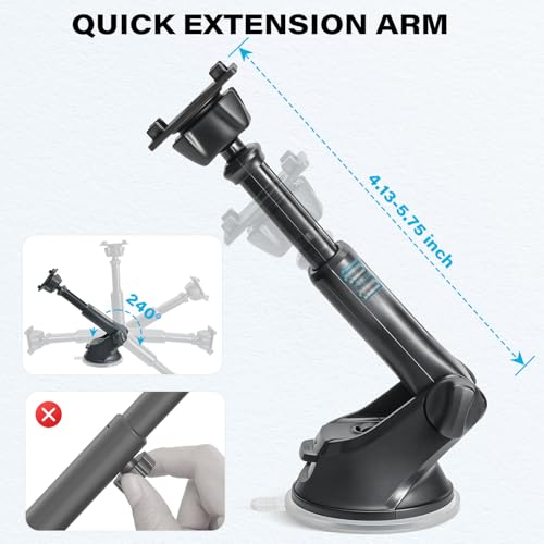 Replacement Suction Cup Car Mount for CarPlay Screen with Quick Extension Arm, Compatible with 7-11 Inch Portable Car Play Screens, Adjustable Dashboard Windshield in-Car Monitor Bracket Holder
