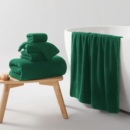 REDKISS Soft 6 Piece Bath Towel Set - 2 Bath Sheets, 2 Hand Towels, 2 Washcloths - Highly Absorbent, Quick Dry, Lightweight Towel Sets Collection, Premium Dark Green Towels for Bathroom, Gym & Spa - color: Dark Green