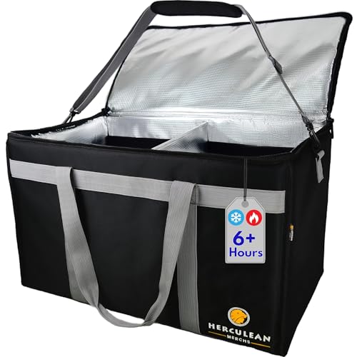 Herculean Premium Insulated Food Delivery Bag with YKK Zipper – Large Commercial Catering Bag for Food Transport – Hot and Cold Thermal Food Bag – Ultra Durable Hot Food Carriers for Takeaway Delivery