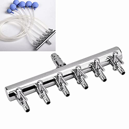 Fish Air Aquarium Air Control Lever Valve Distributor Fish Air Splitter Stainless Steel Air Tubing Connector Splitter (6 Way)