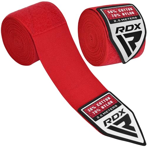 RDX Boxing Wraps Kids 2.5M Inner Gloves, Elasticated Thumb Loop Bandages, Junior Under Mitts Hand Fist Protector Wrist Support Straps, Muay Thai MMA Kickboxing Martial Arts Speed Bag Punching Training - color: RED