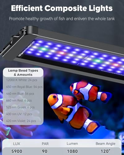 Pawfly 36W Saltwater Aquarium Light for 36" to 45" Fish Tanks Dimmable LED Reef Light for Coral Extendable Marine Fish Tank Light with Full Spectrum D/N Mode Timer Auto On/Off Adjustable Brightness - size: 36" to 45"