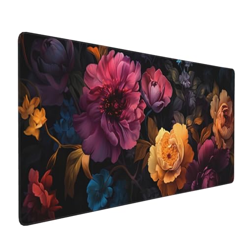 35.4 x 15.7 in, XXL Large Mouse Pad for Desk, Extended Keyboard Mouse Mat for Computer Office, Big Laptop Mouse pad, Gaming pc-Colorful Roses - color: Colorful flowers