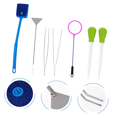 7pcs Aquarium Cleaning Tool Kit Fish Tank Maintenance with Tweezers Net and Brushes for Easy Daily Care Safe for All