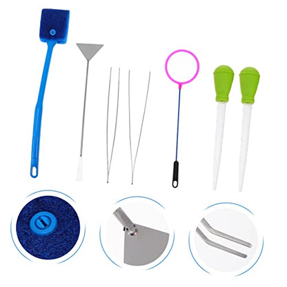 7pcs Aquarium Cleaning Tool Kit Fish Tank Maintenance with Tweezers Net and Brushes for Easy Daily Care Safe for All