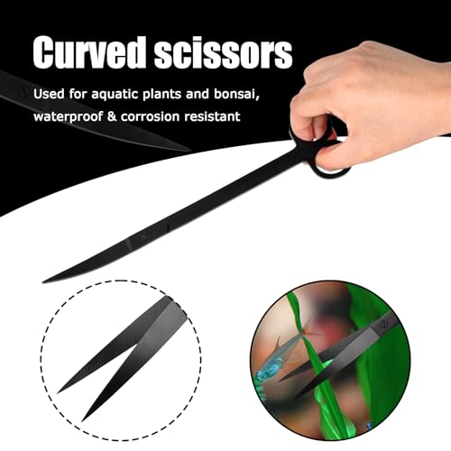 Aquarium Aquascaping Tool Stainless Steel Aquascape Tools Kit 4 in 1 Anti-Rust Fish Tank Starter Kit with Tweezers Scissors Spatula for Aquarium Plants (Black) - color: Black