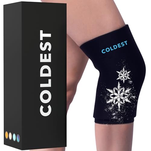 Coldest Knee Ice Pack 360 - Knee Pain Relief Compression, Reusable Gel Ice wrap for Leg Injuries, Swelling, Knee Replacement Surgery, Cold Compress Therapy (Medium) Black - size: Medium