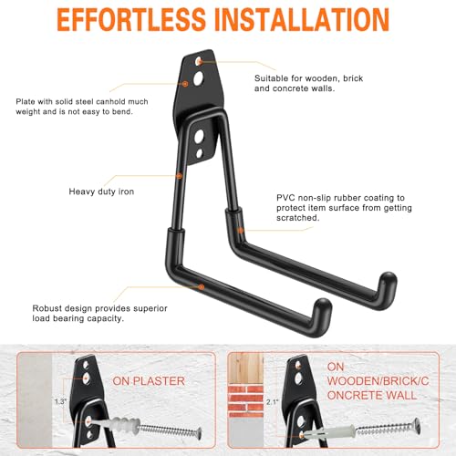HUPBIPY Garage Hooks Heavy Duty 4 Pack, Wall Mount Ladder Hooks - color: Black Medium U Hook