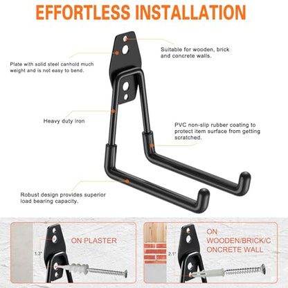 HUPBIPY Garage Hooks Heavy Duty 4 Pack, Wall Mount Ladder Hooks - color: Black Medium U Hook
