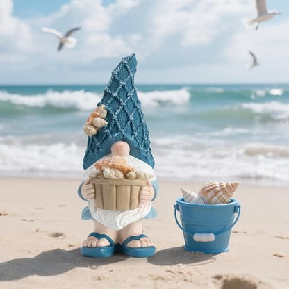 Beach Gnomes Statues,Ocean Gnomes,Nautical Themes Decoration,Beach, Gnome Holding a Bucket - color: Conch