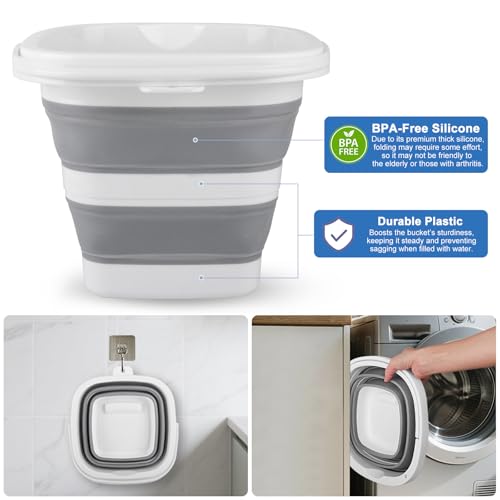 Car Wash Bucket 5L, Collapsible Bucket for Cleaning Supplies, Folding Mop Buckets Water Storage Containers for Camping Gardening Finishing Beach Outdoor RV Sink Wash Basin Ice Tub Swamp Emergency Prep