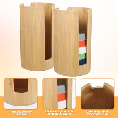 2Pcs Mason Jar Lid Organizer, Bamboo Vertical Storage Holder, Mason Jar Accessories, Bamboo Storage Holder for Home Kitchen Organization & Tumbler Lids (Wide Mouth)