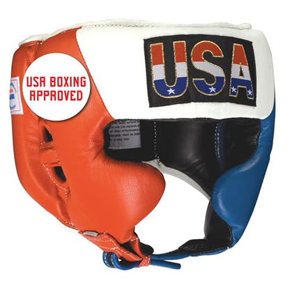Ringside Competition Boxing Muay Thai MMA Sparring Head Protection Headgear with Cheeks - color: Red/White/Blue, size: X-Large