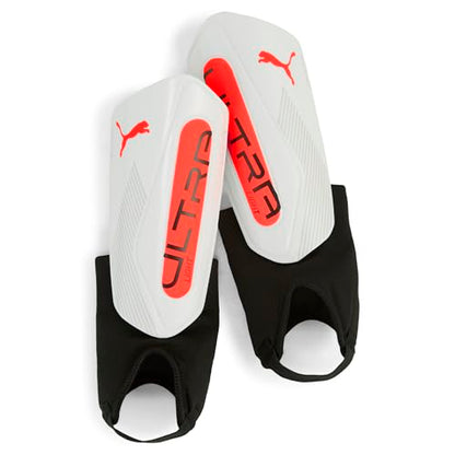 PUMA Mens Ultra Light Ankle Shinguards Soccer Cleats - color: PUMA White-Glowing Red SS25, size: Medium