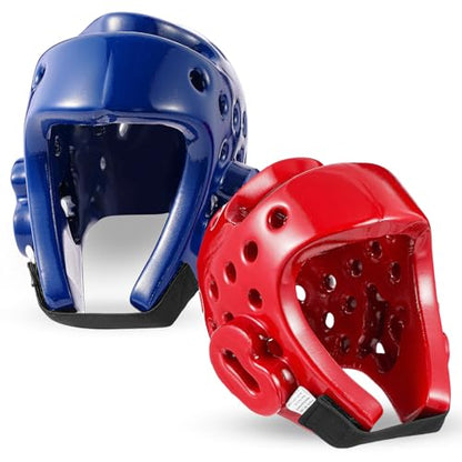 2 Pcs Taekwondo Karate Headgear MMA Martial Arts Helmet Soft Head Guard Protection Sparring Gear Helmet Boxing for Men Women Thai Kickboxing Grappling Muay Taekwondo - color: Red and Blue, size: X-Large