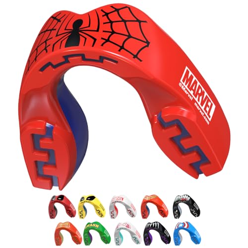 Marvel Spider-Man Mouth Guard, Dual Layer Mouthguard for Adults with Case, Easy Fit Remoldable Mouthpiece for Football, Boxing, Lacrosse, MMA, Basketball & All Contact Sports (Adult 12+ Years, Red) - color: Spider-man, size: Adult (12+ Years)