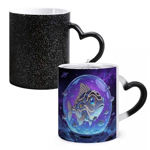 Fish Color Changing Mug Heat Sensitive Coffee Mug Magical Ceramic Coffee Cup Personalized Tea Cup Message Appears As It Heats Novelty Gift for Family Friend