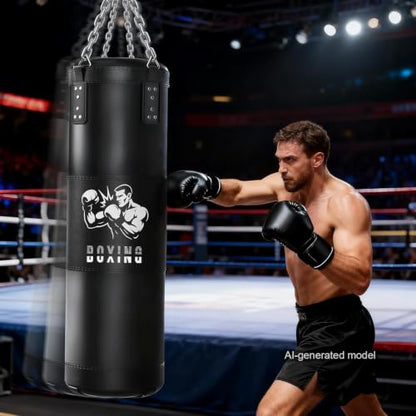Punching Bag for Adults, 4FT Hanging Heavy Boxing Bag Set with Boxing Gloves for MMA Karate Kickboxing Muay Thai Training at Home Gym - Unfilled