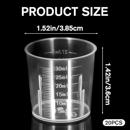 Mini Liquid Measuring Cups 20 Pcs 30ml /1oz Plastic Graduated Beakers Measuring Mixing Cup Stackable Transparent Measure Beaker Set for Lab Kitchen Crafts Home Baking Cooking Measure Tool