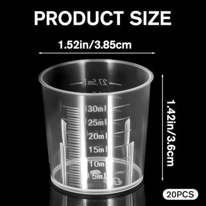 Mini Liquid Measuring Cups 20 Pcs 30ml /1oz Plastic Graduated Beakers Measuring Mixing Cup Stackable Transparent Measure Beaker Set for Lab Kitchen Crafts Home Baking Cooking Measure Tool