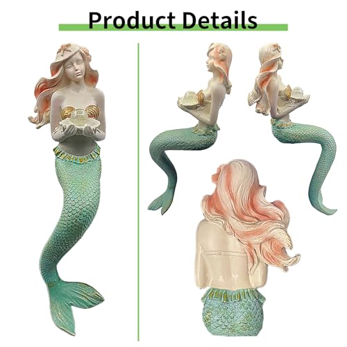 Teaeeno Unique Mermaid Fish Tank Decorations, Mermaid Statue House Ornament Kit, Aquarium Decor, Charming Mermaid Decor Statue, Resin Aquarium Décor Thematic Ornaments (Green)