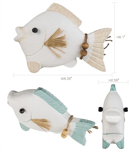 SAILINGSTORY Wooden Fish Decor Coastal Beach Decoration for Home Lake House Decor Set of 2 Pack