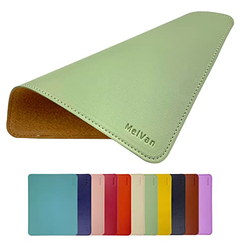 MelVan PU Leather Mouse Pad with Stitched Edge, Wood Mousepad, Waterproof Gaming Mouse Pad Mat for Computers, Laptop, Office & Home, 10.2" x 8.3", 1 Pack (Matcha Green)