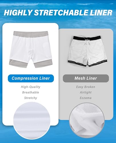 Gleeease 5 Inch Mens Swim Trunks with Compression Liner Men's Bathing Suit - color: Light Grey, size: 3X-Large