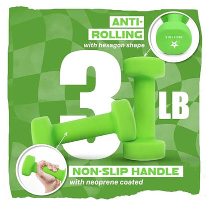 Yes4All Neoprene Dumbbells, Pairs and Sets with Rack for Home Workouts - color: B. Light Green - 3lbs - Pair, style: Pair