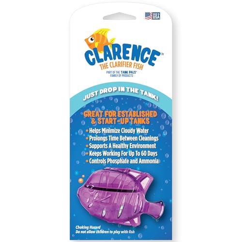 Clarence the Clarifier Fish - 1 pk, Purple - Aquarium Treatment, Clear Cloudy Fresh-Saltwater, Fish-Plant Safe, 10gal Tank Maintenance Each