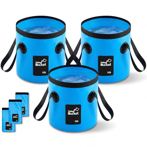 3 Gallon 3 Pack Collapsible Bucket, Foldable Water Bucket with Handles, Portable Camping Buckets for Fishing, Hiking, Cleaning, Outdoor & Travel Use (Blue) - color: Blue, size: 3 Gallon