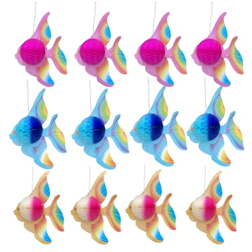 12pcs Tropical Fish Honeycomb Centerpiece Luau/Mermaid/Under The Sea Theme Party Hanging Decorations for Birthday Baby Shower Party Supplies