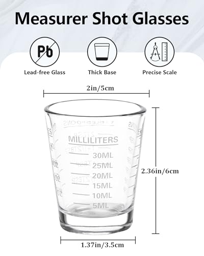 Shot Glasses Measuring Cup Set 6 Pack Espresso Shot Glasses Liquid Heavy Glass 26-Incremental Measurement 1 OZ, 2 TBS, 6 TSP, 30 ML Kitchen Tools (White) - color: 6 Pack-White