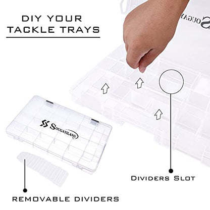 Sougayilang Fishing Tackle Boxes - 3600 3700 Plastic Storage Organizer Box with Removable Dividers - Fishing Tackle Storage - 4 Packs Transparent Tackle Trays