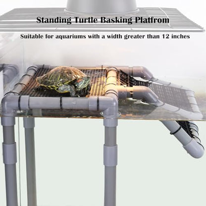 Large Turtle Basking Platform for Aquatic Turtles, Sturdy Standing Turtle Dock with Non-Slip Ramp, Red Ear Slider Tank Accessories for 25/29/40/55 Gal, Gray/Black - size: Basking Platform 10.8" W × 7.7" D