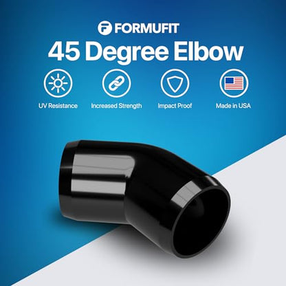1/2" 45 Degree Furniture Grade PVC Fitting in Black, Made in USA, UV-Resistant, Impact-Proof, 0.840” Actual Socket Diameter (Pack of 10) - F01245E-BK-10 - color: Black