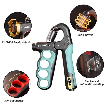 2PCS Adjustable Hand Grip Strengthener (11-220LB) - Automatic Counter Hand Wrist Forearm Exerciser, Grip Strength Trainer for Athletes, Musicians, Injury Recovery & Physical Therapy (Yellow)