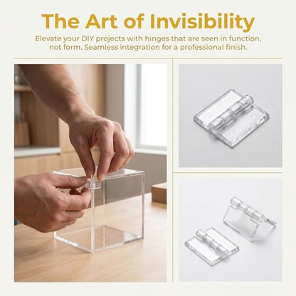 18 Pcs 35x25 mm Clear Acrylic Hinges Self-Adhesive Mini Invisible Plastic Hinges, No-Drill Folding Small Hinge for Glass, Crafts, Aquarium Lid, Cabinet, Furniture & Display Stand Trendy DIY Hardware