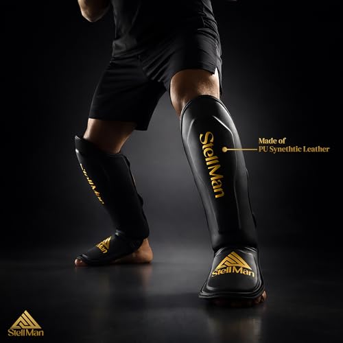 MMA Shin Guards for Men & Women | Lightweight Kickboxing Shin Pads with Foot Protection | Muay Thai, Sparring, Martial Arts & MMA Training Gear - size: Large-X-Large