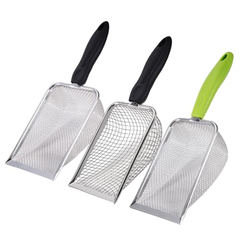 3PCS Stainless Steel Cat Litter Scoop,Litter Cleaner Corner Scoop Sand Sifter,Easy to Clean Cat Little Box, Sifting Litter Scoop Shovel for Reptile Terrarium Sand Waste - color: 2*Black-Green