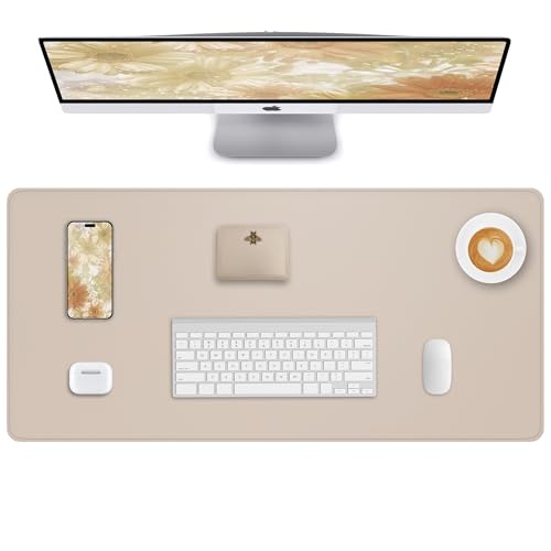 AFIING Extra Large Desk Mat - 55" x 24" PU Leather Non-Slip Desk Pad for Office and Home - Ideal for Large Mouse Pad and Desk Mats on Top of Desks (Beige) - color: Beige, size: 55.1" x 24"