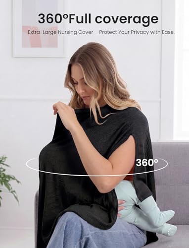 PATPAT Nursing Cover for Breastfeeding, Soft Breathable Privacy Poncho, Multi-Use Solid Knit Breastfeeding Cover for Moms, Portable Nursing Shawl & Baby Blanket (Black) - color: Black