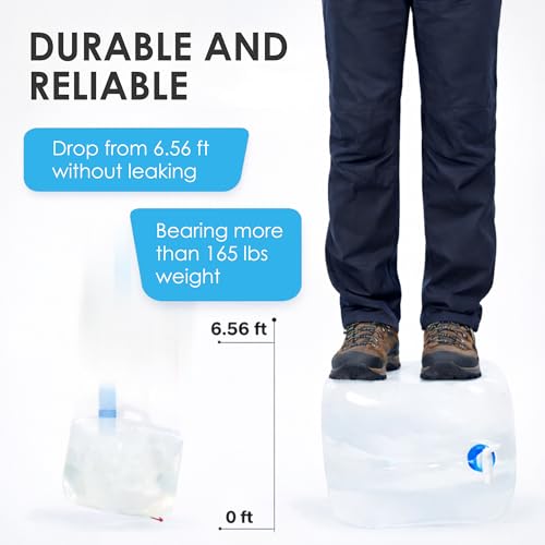Collapsible Water Container with Spigot, 2×5.3 Gallon BPA Free Camping Water Storage Jug Carrier, for Outdoors Hiking Backpack RV Travel & Emergency, Portable Foldable Survival Water Canteen