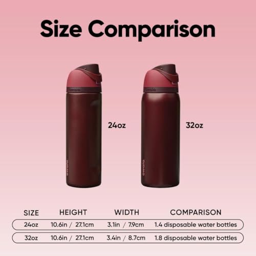 Owala FreeSip Stainless Steel Water Bottle 24 oz Black Cherry - color: Black Cherry, size: 24 Ounces